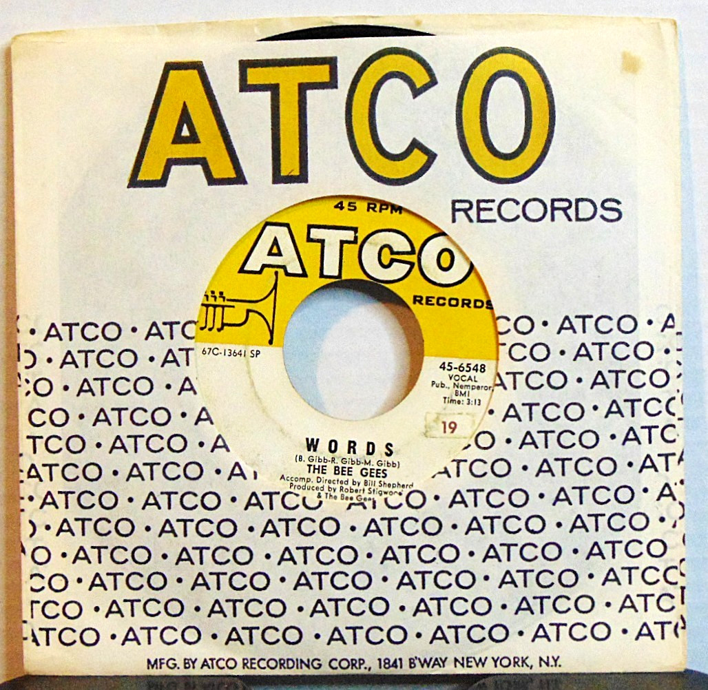 Bee Gees - Words / Sinking Ships -  1968 ATCO Records 7" Single 45 RPM Single