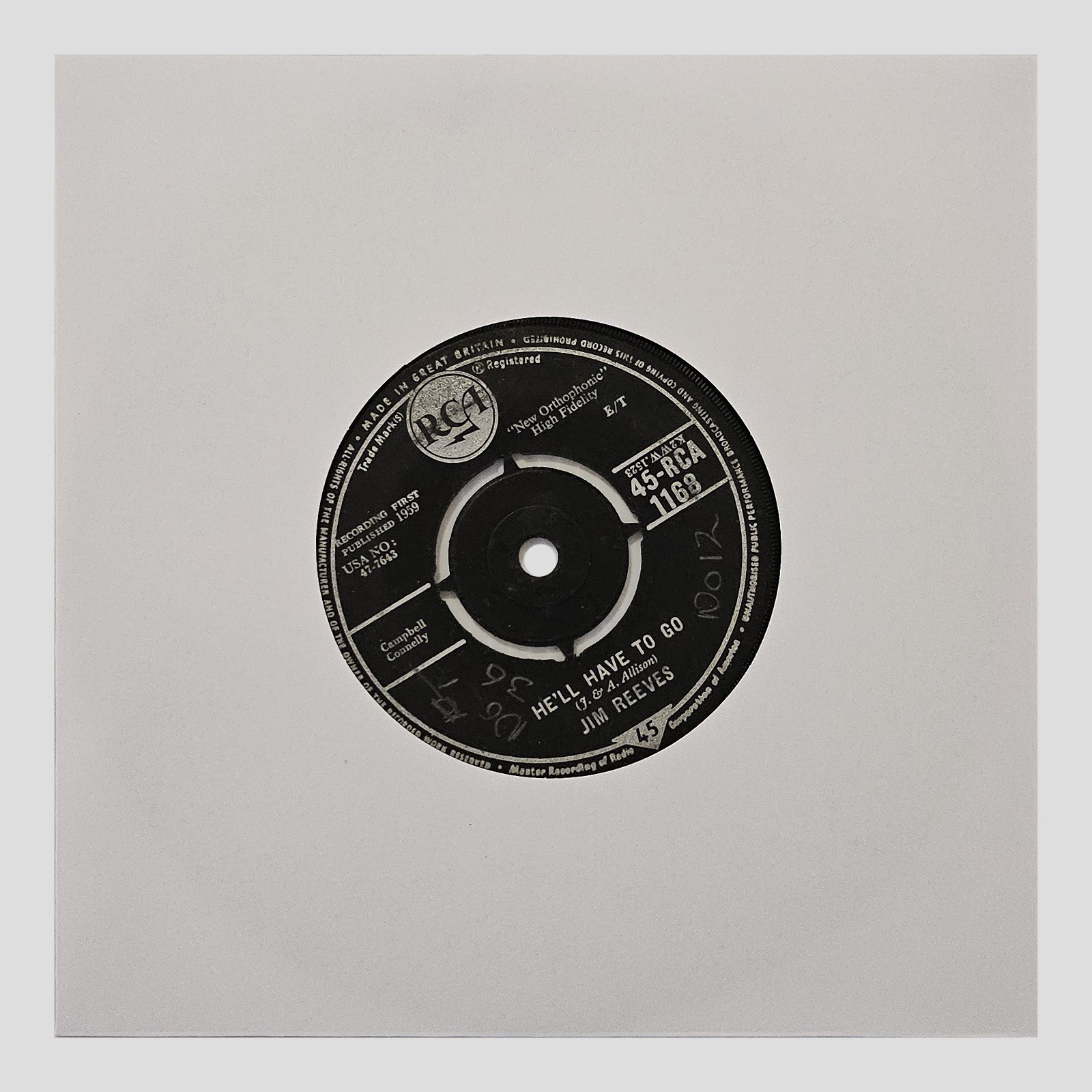 Jim Reeves - He'll Have to Go - Disco in Vinile 7" 45 RPM