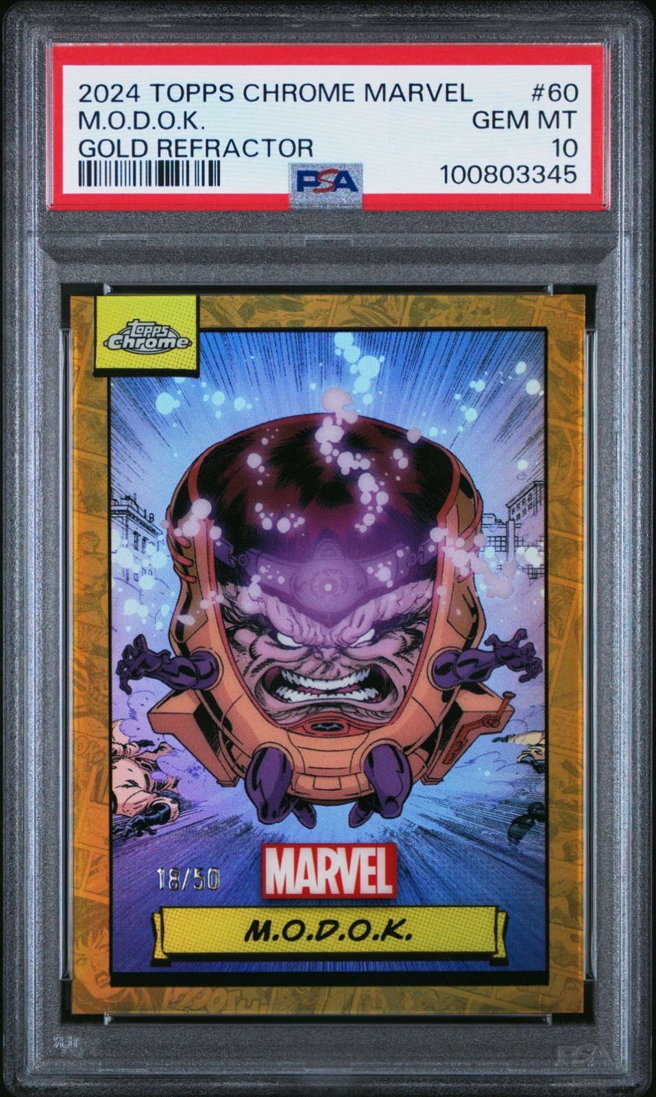 2024 Topps Chrome Marvel M.O.D.O.K. Rifrattore oro /50 PSA 10 #60 MODOK