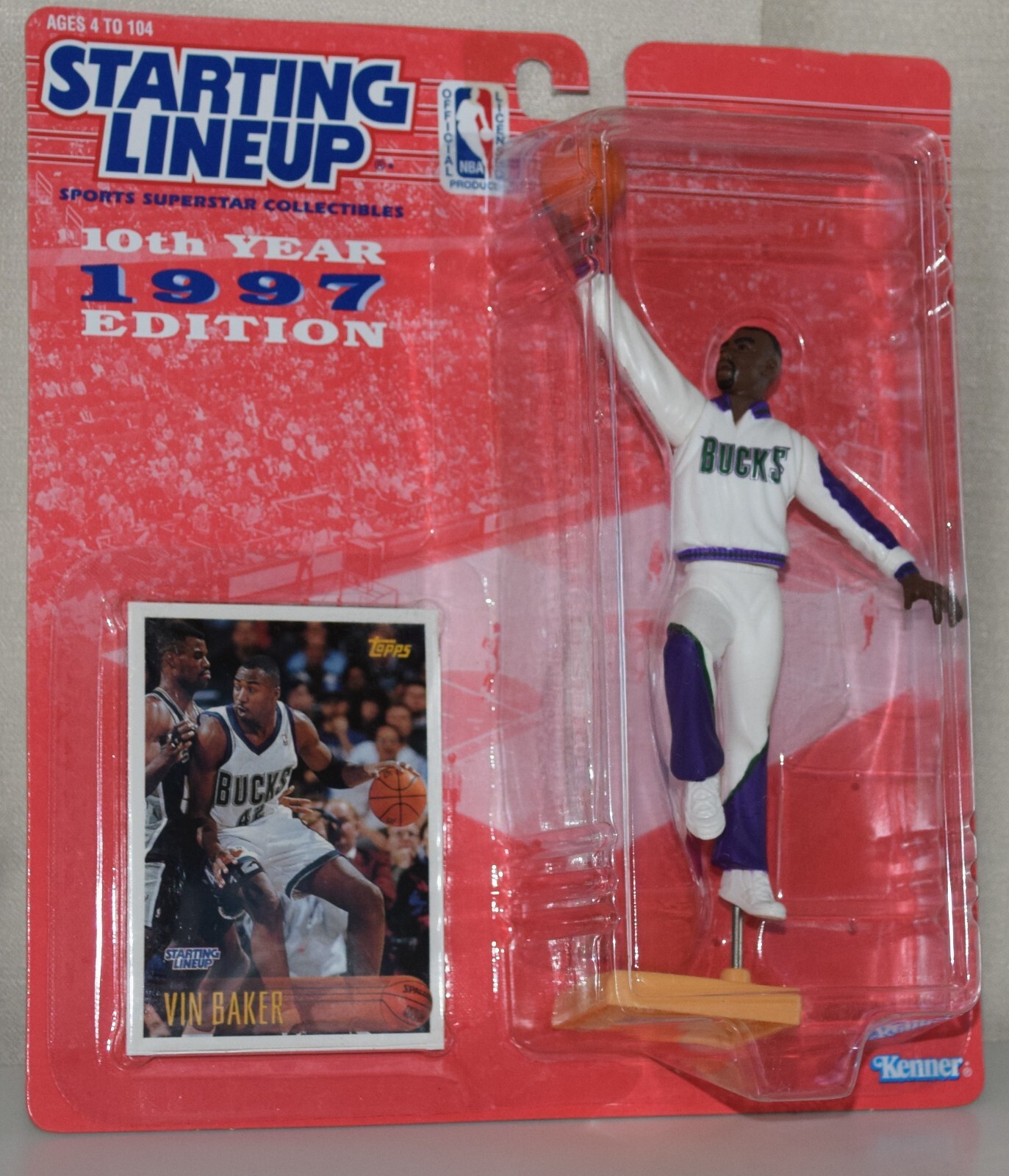1997 STARTING LINEUP 69486 - VIN BAKER ⭐ MILWAUKEE BUCKS - ⭐NOS⭐ SLU #2