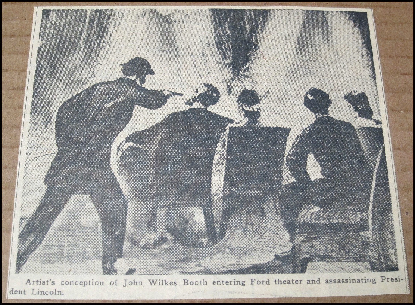 Assassinio di Abraham Lincoln 1963 ritaglio giornale cabina John Wilkes