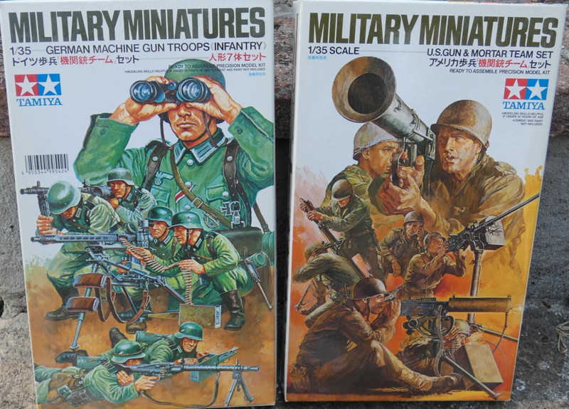 Lotto 2 Modellini tamiya 1/35 – german mg troops + us gun & mortar wwii