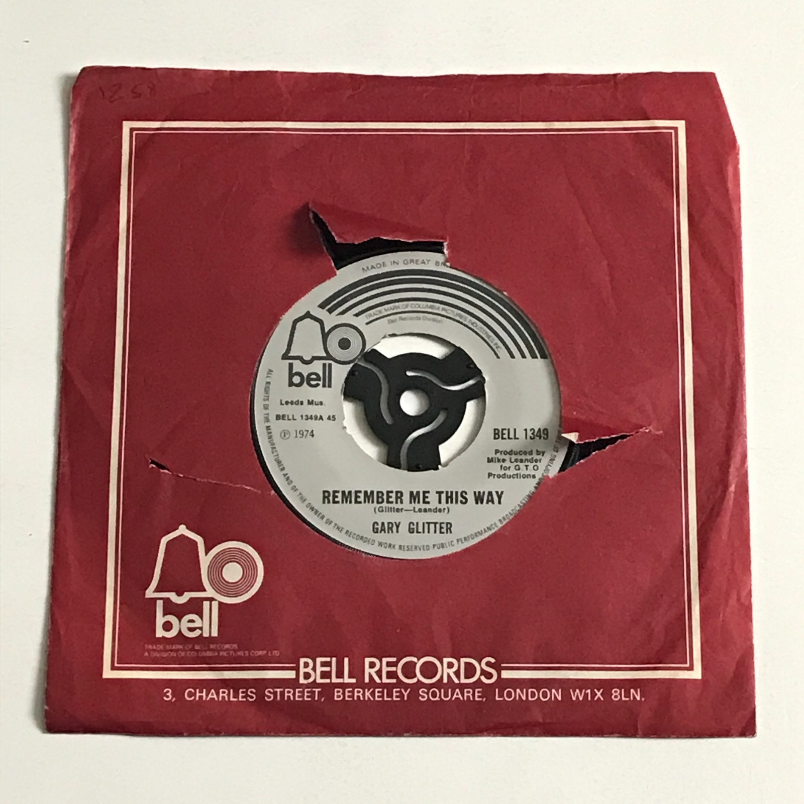 Gary Glitter - Remember Me This Way 7" Vinyl Record - BELL 1349