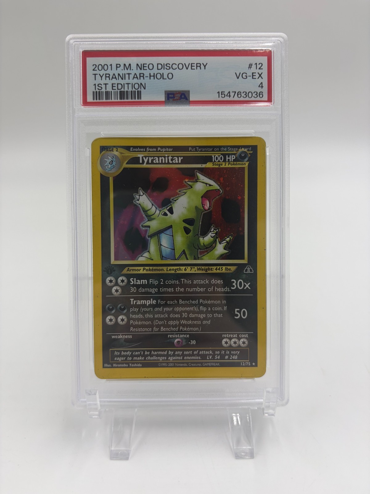 2001 POKEMON NEO DISCOVERY 12 TYRANITAR-HOLO 1° EDIZIONE - PSA - VG EX 4