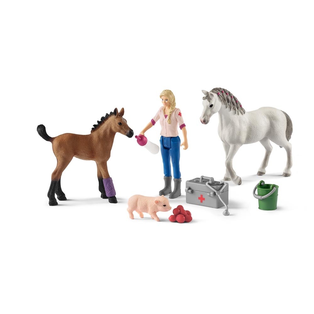 Schleich Farm World visita medica a cavalle e puledri 42486 playset 10 pezzi