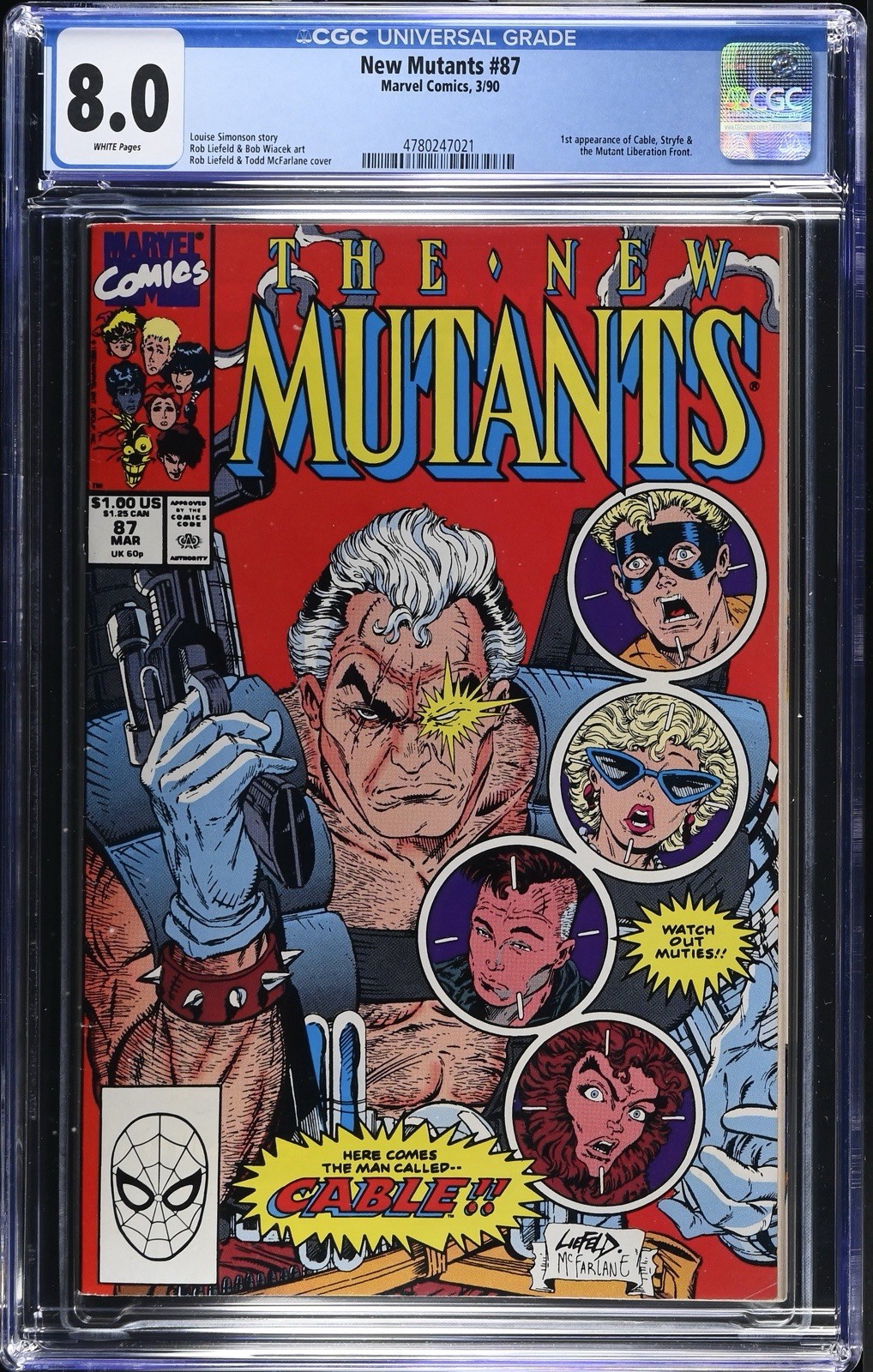 New Mutants #87 1990 CGC 8.0 pagine bianche prima apparizione cavo X-Men Marvel