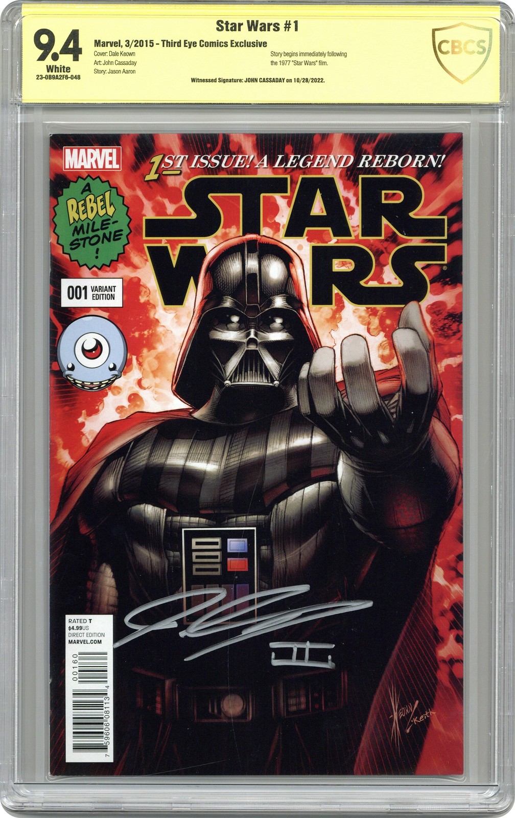 Star Wars #1 Keown variante terzo occhio CBCS 9.4 testimone Sig Cassaday 2015