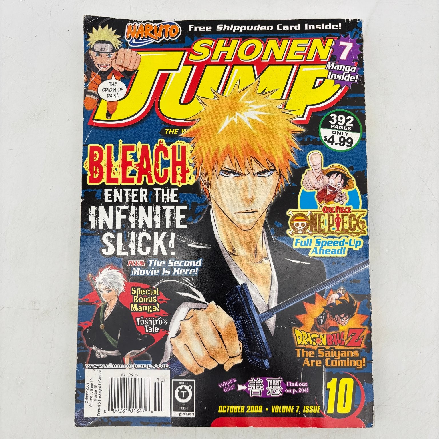 Rivista SHONEN JUMP ottobre 2009 volume 7 numero 10 candeggina copertina Ichigo senza scheda