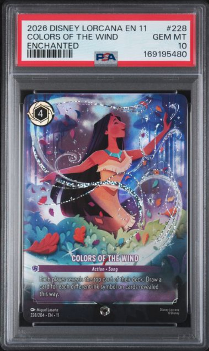 2026 DISNEY LORCANA EN 11-WINTERSPELL ENCHANTED #228 COLORS OF THE WIND PSA 10