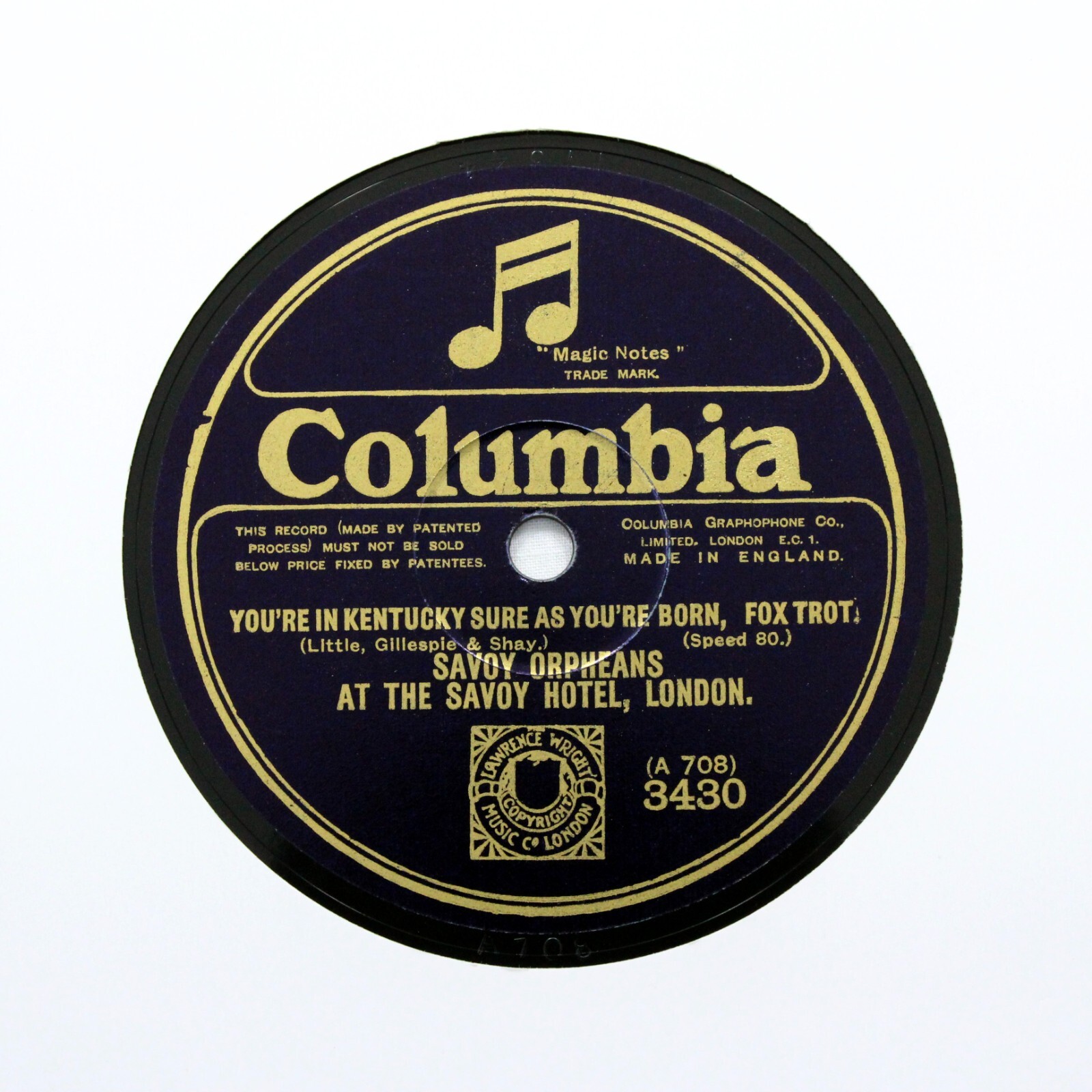 SAVOY ORPHEANS "You're In Kentucky Sure As You're Born" (EE+) COLUMBIA 3430 [78]