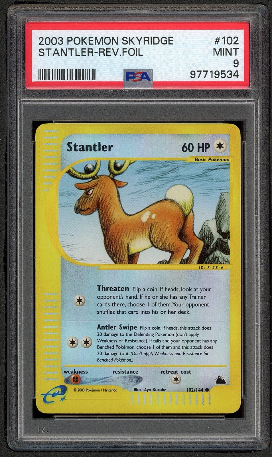 Pokemon PSA 9 Stantler Skyridge Reverse Holo Foil come nuovo 102/144