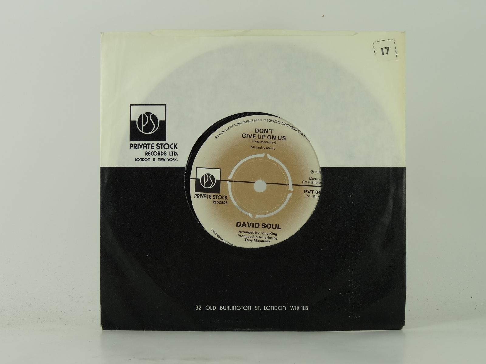 DAVID SOUL DON'T GIVE UP ON US (1) (42) 2 Track 7" Single including Company Slee