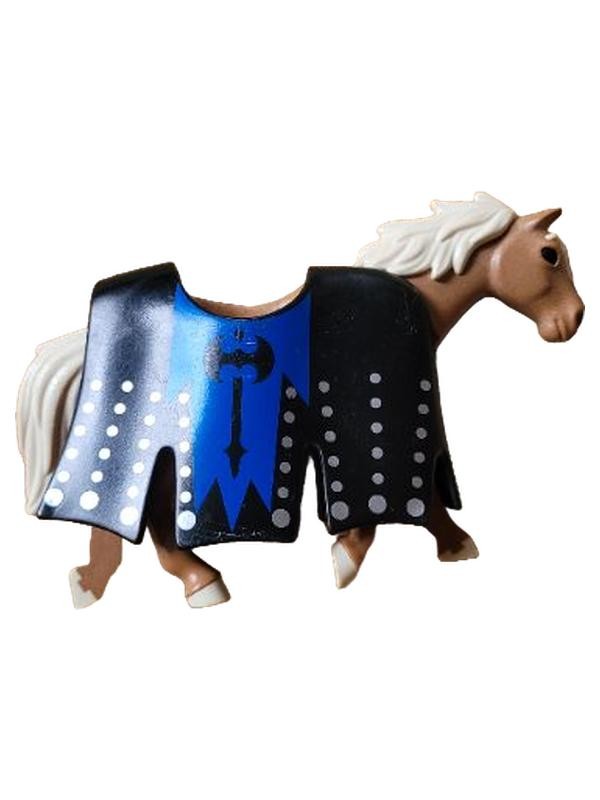 Playmobil cavallo cavaliere con armatura, blu, nero, argento, personaggio medievale