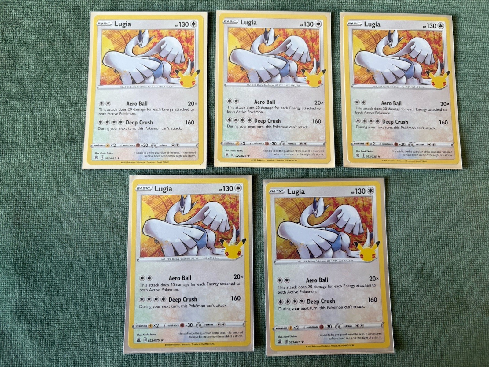 Pokemon TCG - Lugia - Celebrations 25th Anniversary - 022/025 - pack fresh x5 