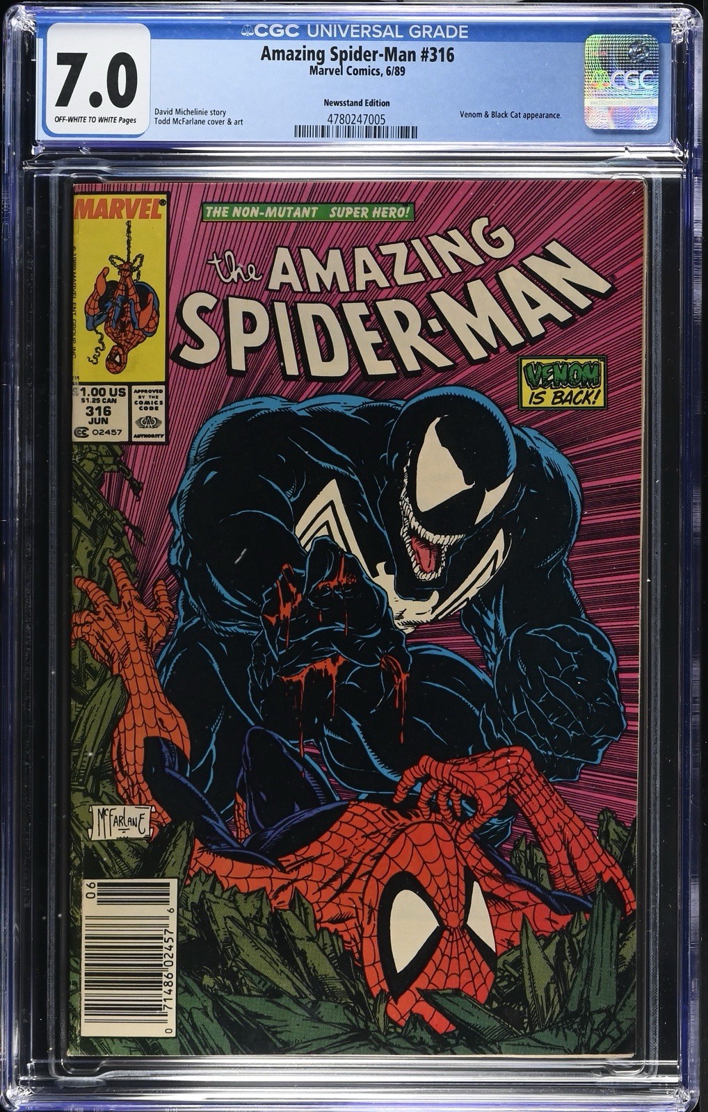Amazing Spider-Man #316 Edicola 1989 CGC 7.0 Prima Copertina Venom Todd McFarlane