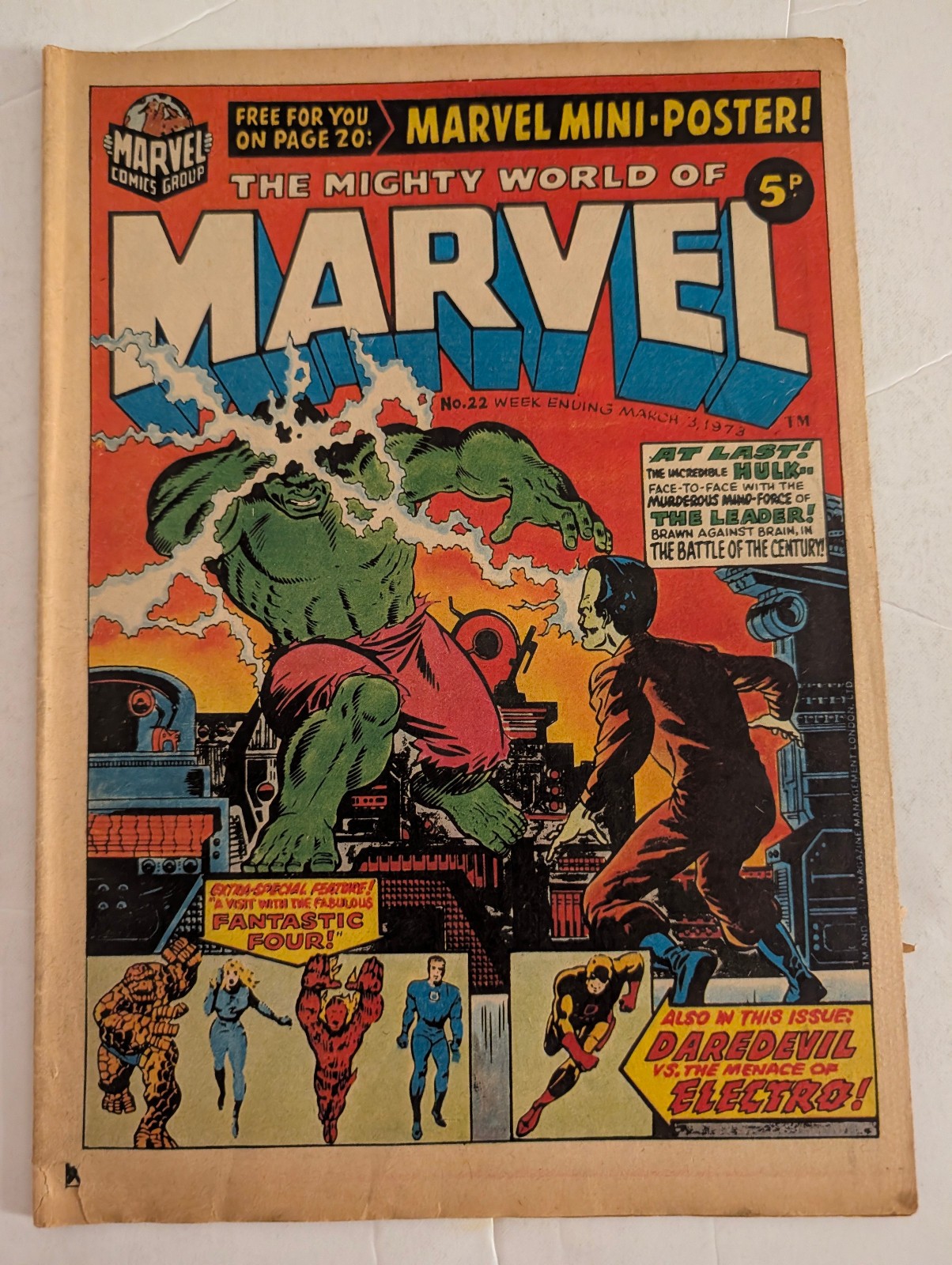 The Mighty World of Marvel No 22, March 3rd 1973, Marvel UK Comic.