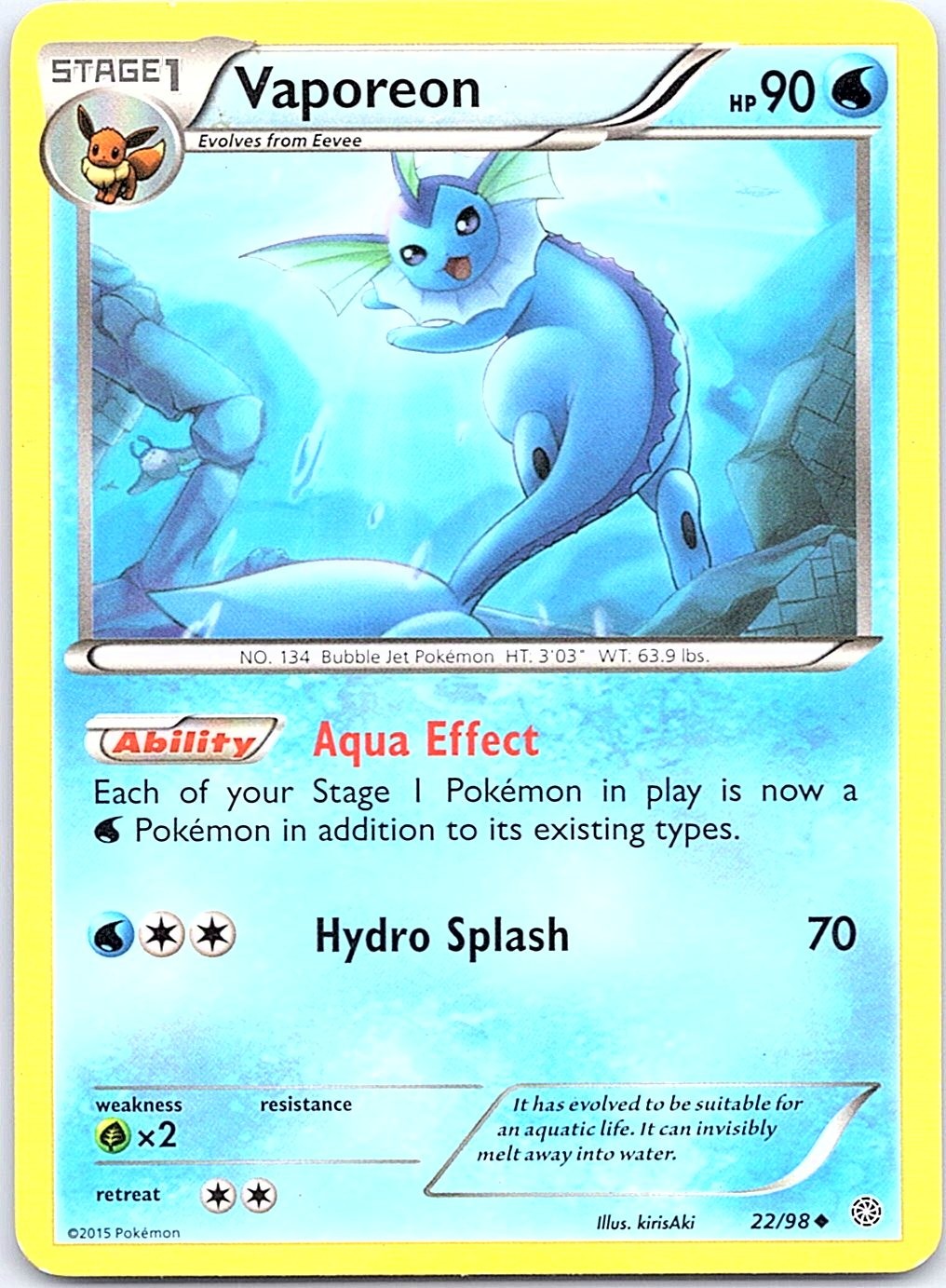 Vaporeon 22/98 Pokemon Antiche Origini Non Comune Giocato Leggermente