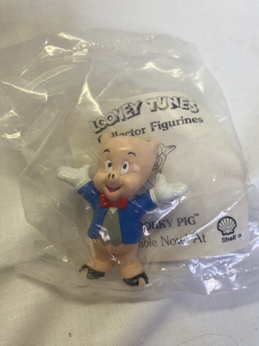 Figurina vintage 1990 Shell Oil Looney Toons Porky Pig da collezione nuova e sigillata