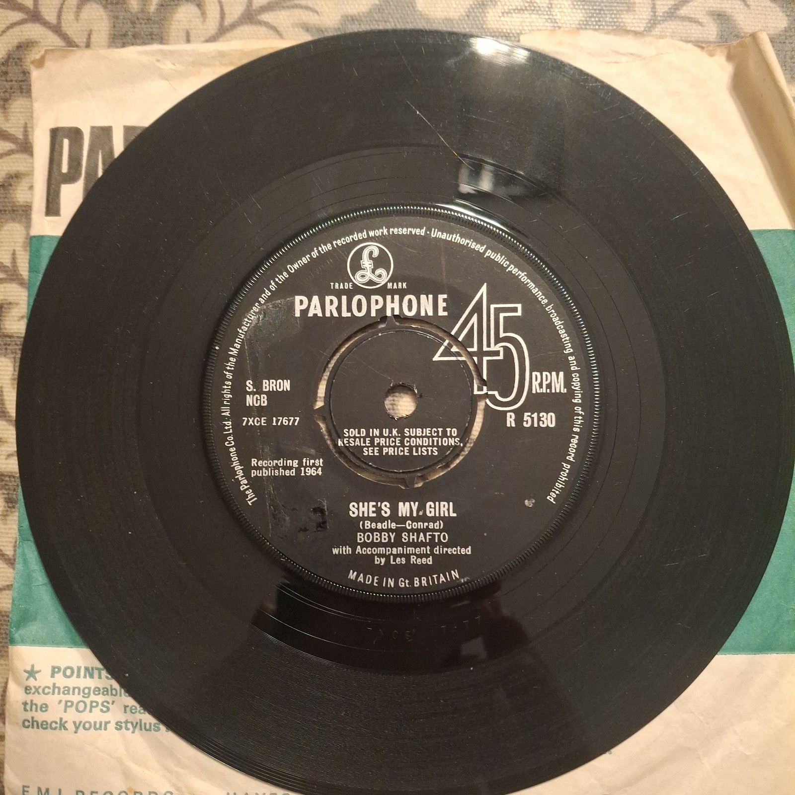 BOBBY SHAFTO "SHE'S MY GIRL" 45 RPM VINYL SINGLE 1964