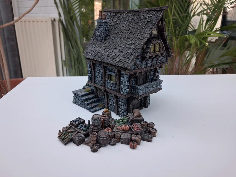 Tabletop World Mechant House with food stalls