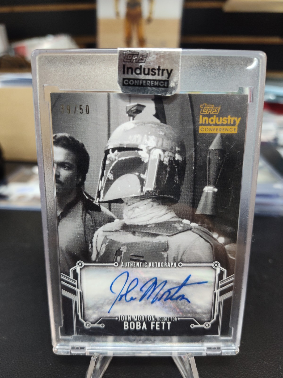 BOBA FETT /50 AUTO - TOPPS INDUSTRY CONFERENCE - RARE CARD - JOHN MORTAN 