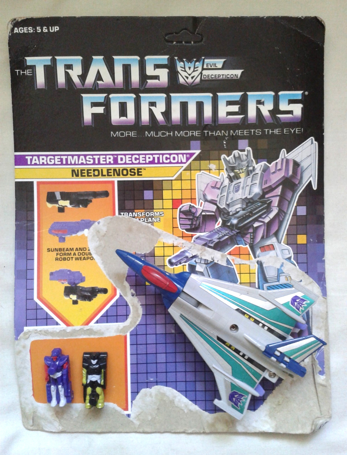 TRANSFORMERS G1 1988 TARGETMASTER DECEPTICON NEEDLENOSE & SUNBEAM ZIGZAG + CARD
