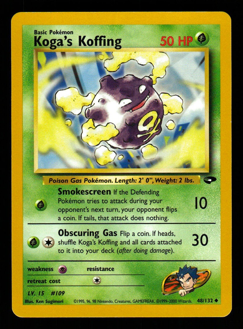 LP+ Unlimited Koga's Koffing 48/132 Sfida Palestra Pokemon 2000 Ken Sugimori