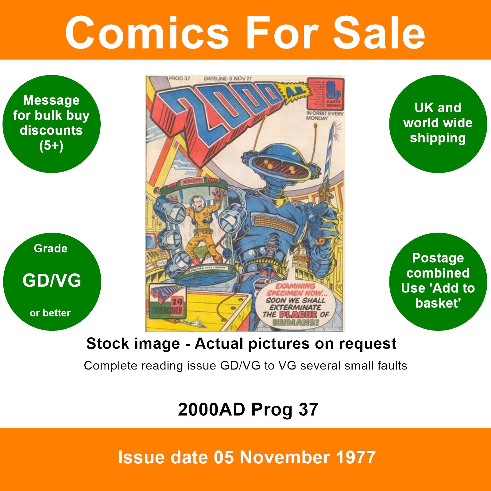 2000AD prog #37 comic - GD/VG - Supercover - 05 November 1977