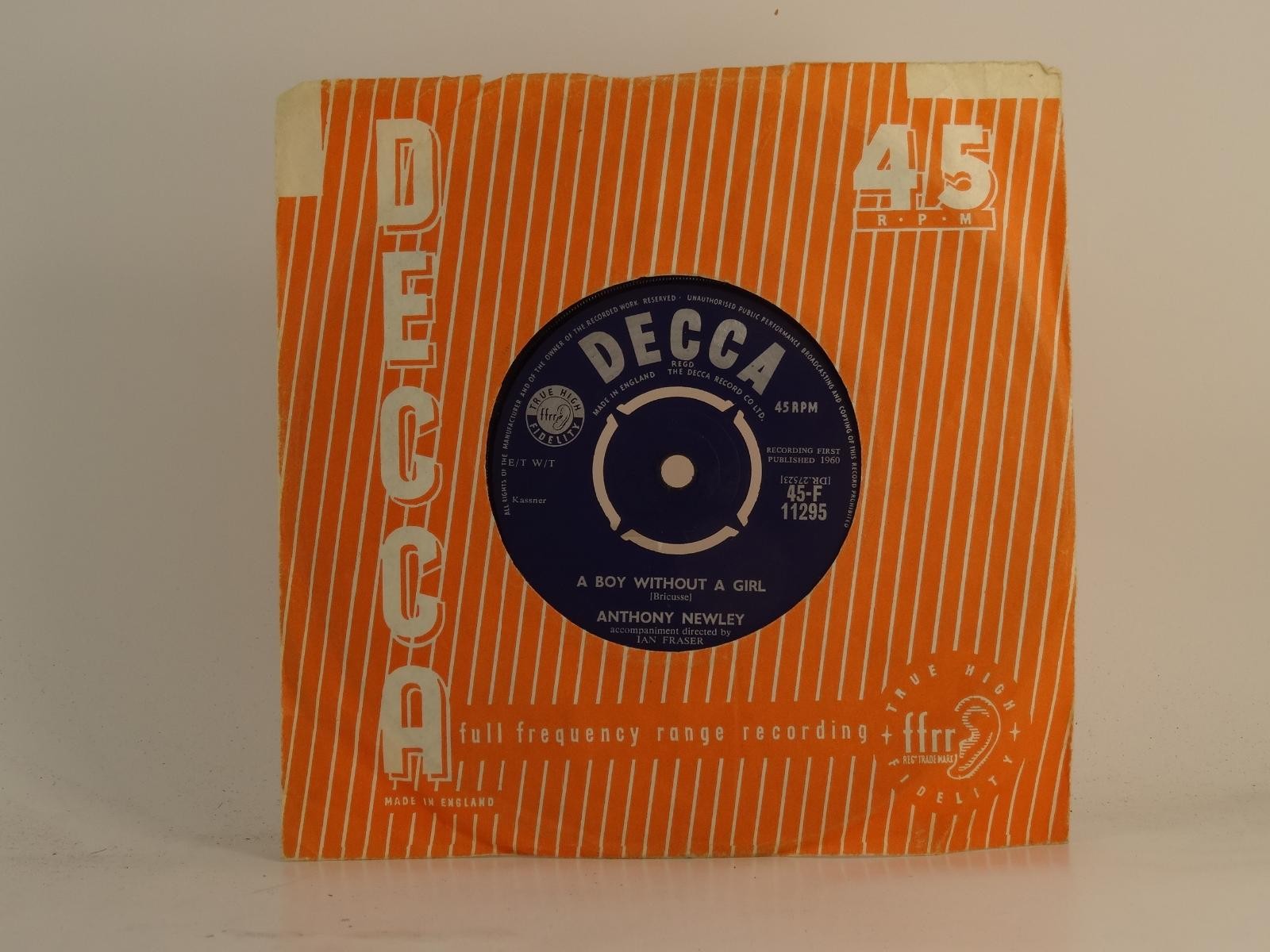 ANTHONY NEWLEY A BOY WITHOUT A GIRL (78) 2 Track 7" Single plus Company Sleeve D
