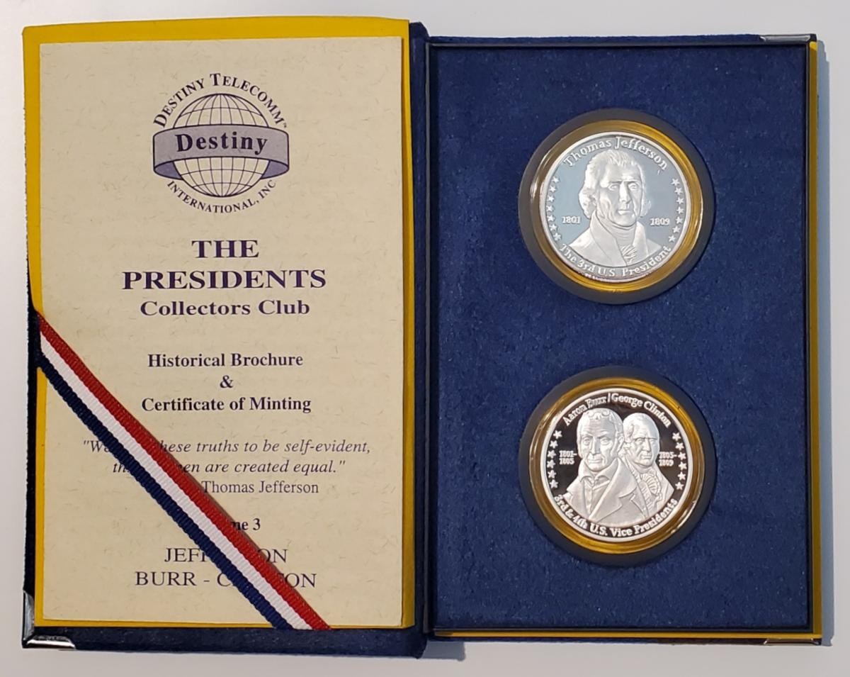 Telecoin Del Presidente Club 3 Jefferson & Burr 2x 29.6ml .999 Argento Telefono