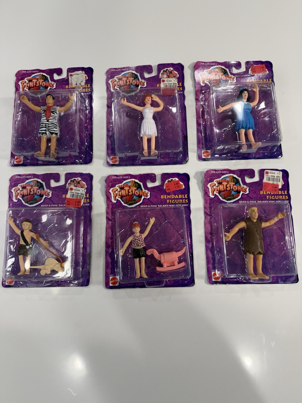 1993 Mattel The Flintstones Bendable Figures Complete Set of 6 Carded
