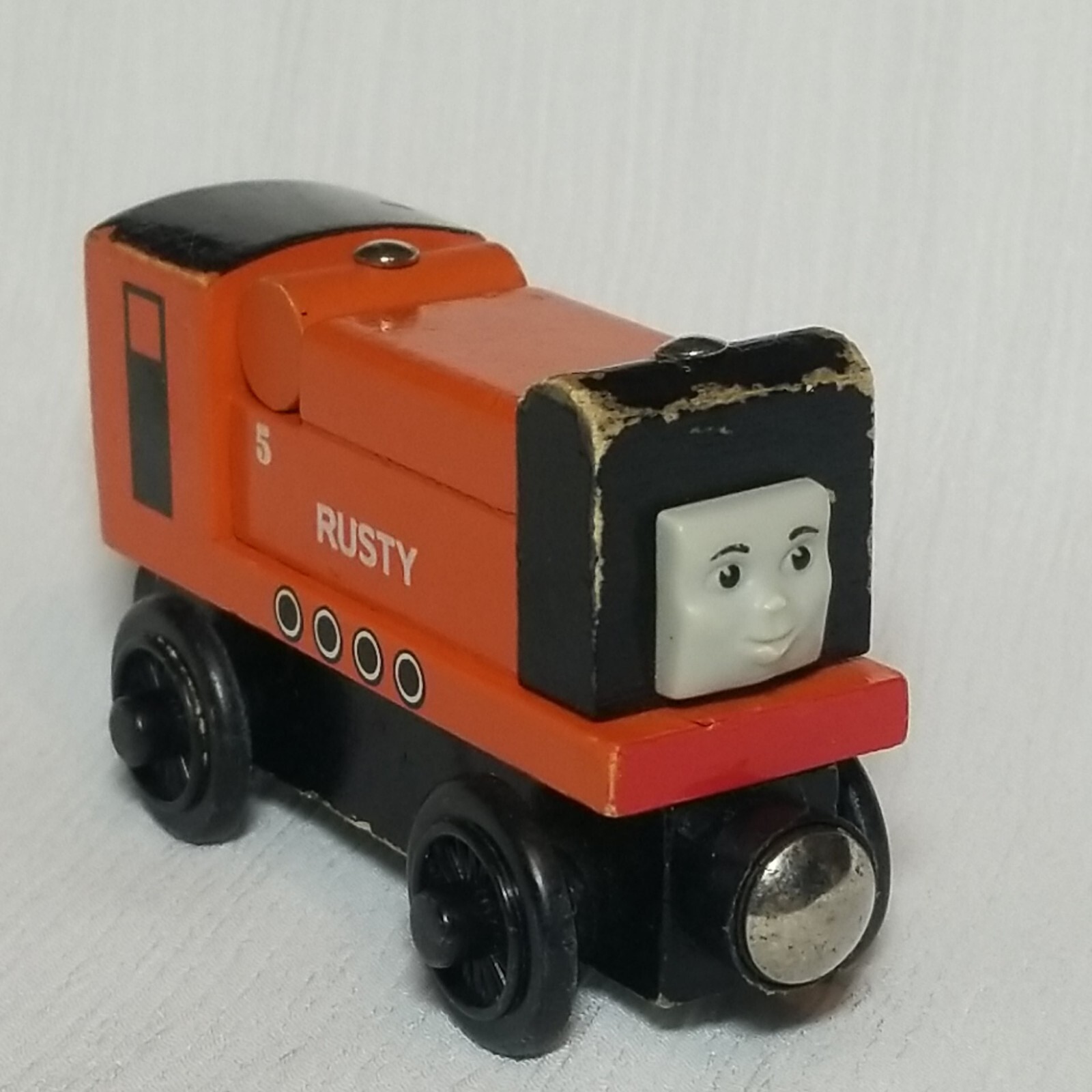 Trenino ferroviario Thomas & Friends in legno arrugginito motore 2003 arancione 5 Gullane vintage