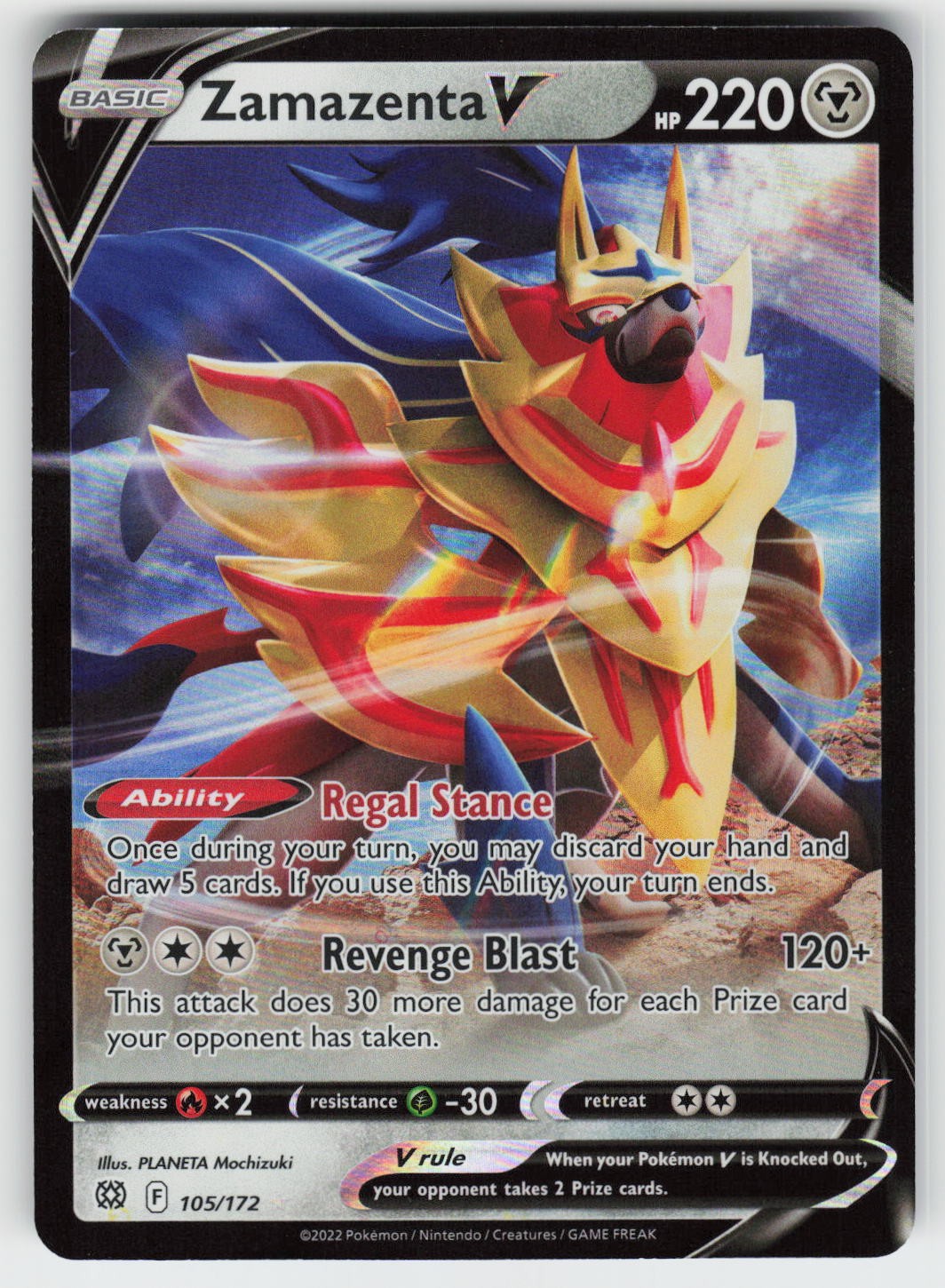 Zamazenta V Holo Ultra Rare SWSH09: Brilliant Stars 105/172 NM