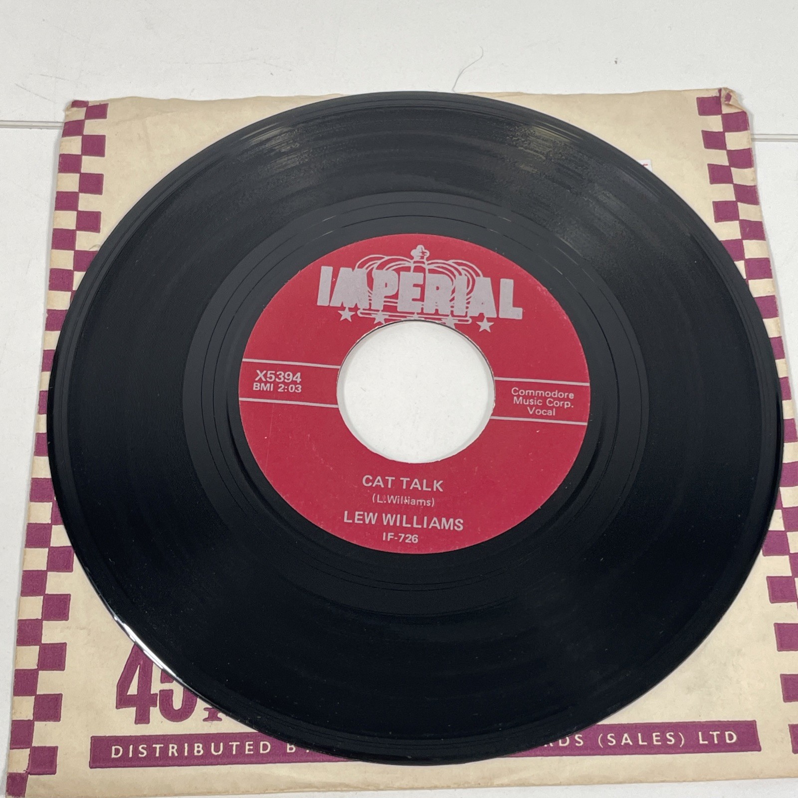 Lew Williams Cat Talk 7” Single Vinyl Record 45rpm Gone Ape Man Imperial