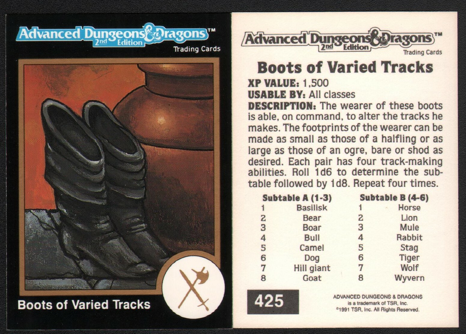 1991 TSR AD&D Gold Border RPG Fantasy Art Card 425 Dungeons & Dragons oggetto magico
