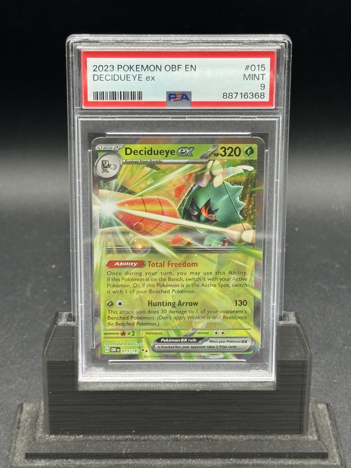 Pokemon 2023 OBF EN Decidueye EX Stage 2 Full Art #015 - PSA MINT 9