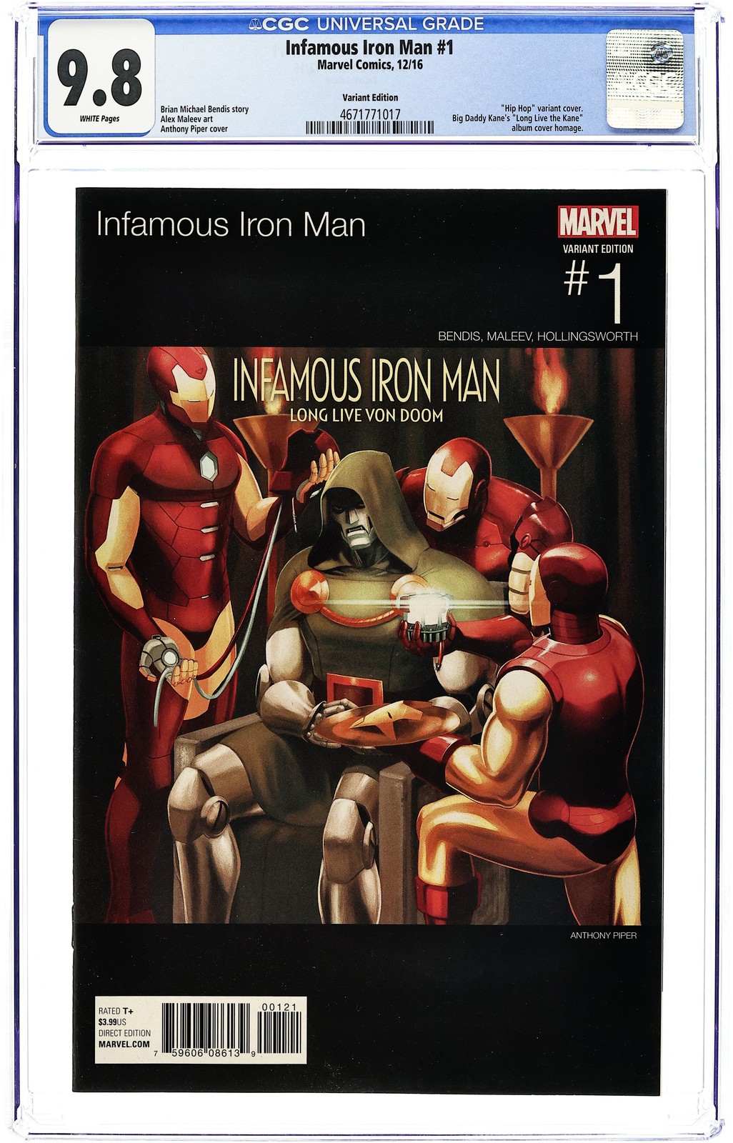Infamous Iron Man 1B Piper variante hip hop CGC 9.8 2016 4671771017