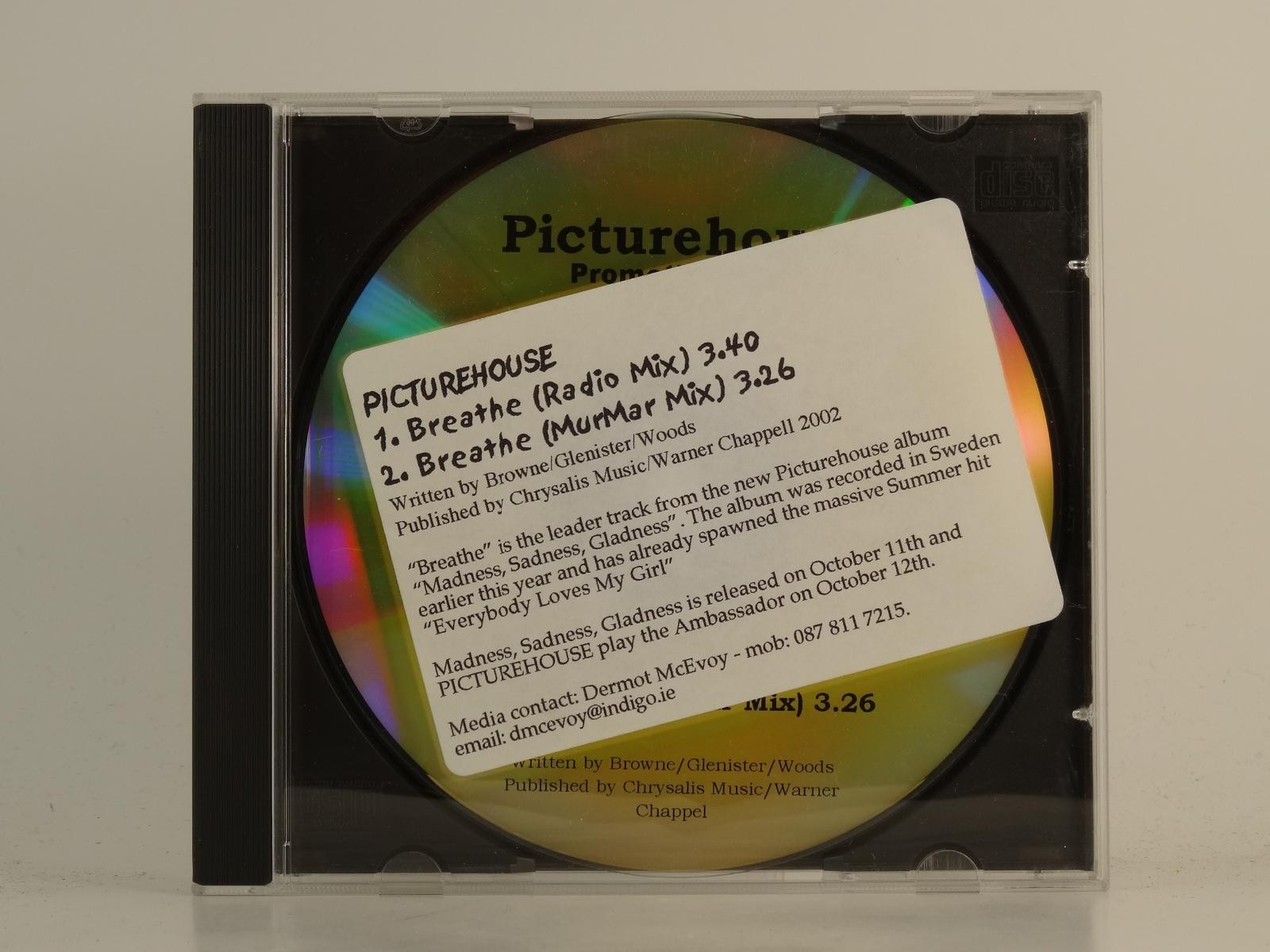 PICTURE HOUSE BREATHE (H1) 2 Track Promo CD Single including Plastic Sleeve CHRY