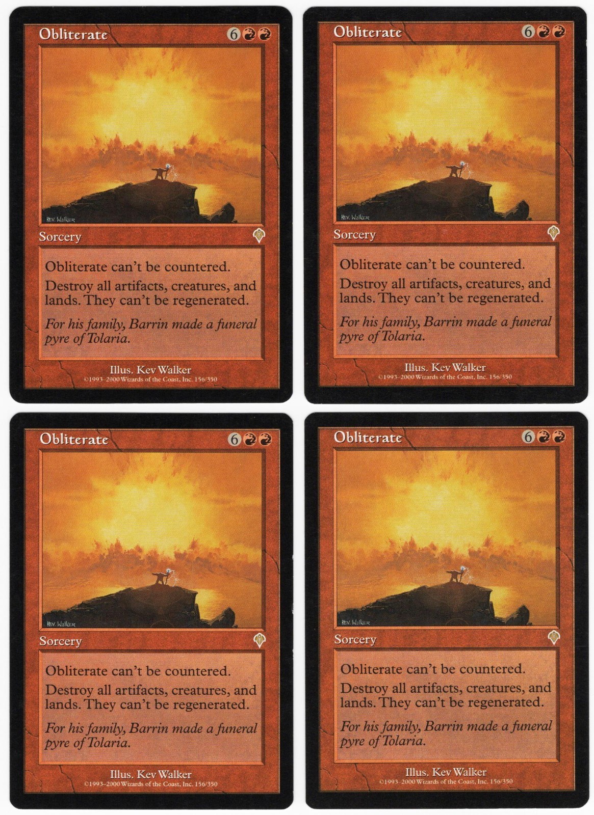 Obliterate x4 4x 2000 Invasion PLAYSET Red Rare Sorcery MTG NM AZ1