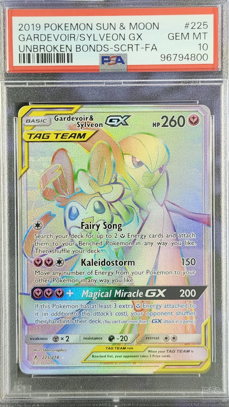 Pokemon PSA 10 Gardevoir & Sylveon GX 225 Legami Ininterrotti