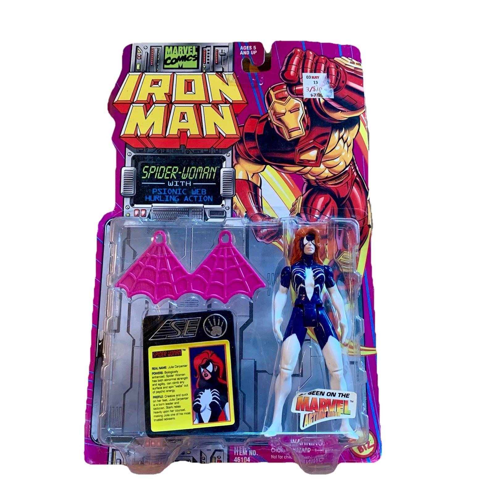 Modellino Iron Man Spider-Woman con Psionic Web '94 Toy Biz Marvel Comics NOS