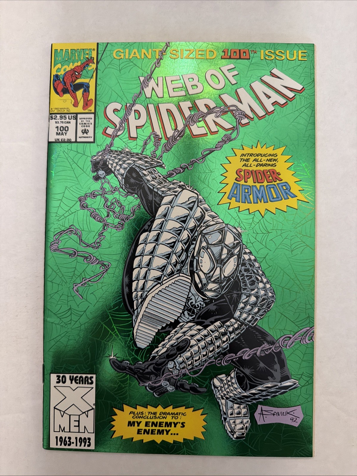 Web of Spider-Man #100 (1993) Green Foil Cover 1st Spider-Armor MK I Marvel