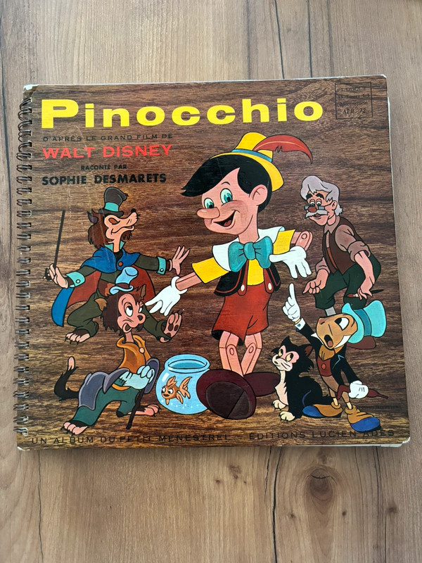 Livre-disque vintage Disney Pinocchio – Le Petit Ménestrel (1963) avec vinyle