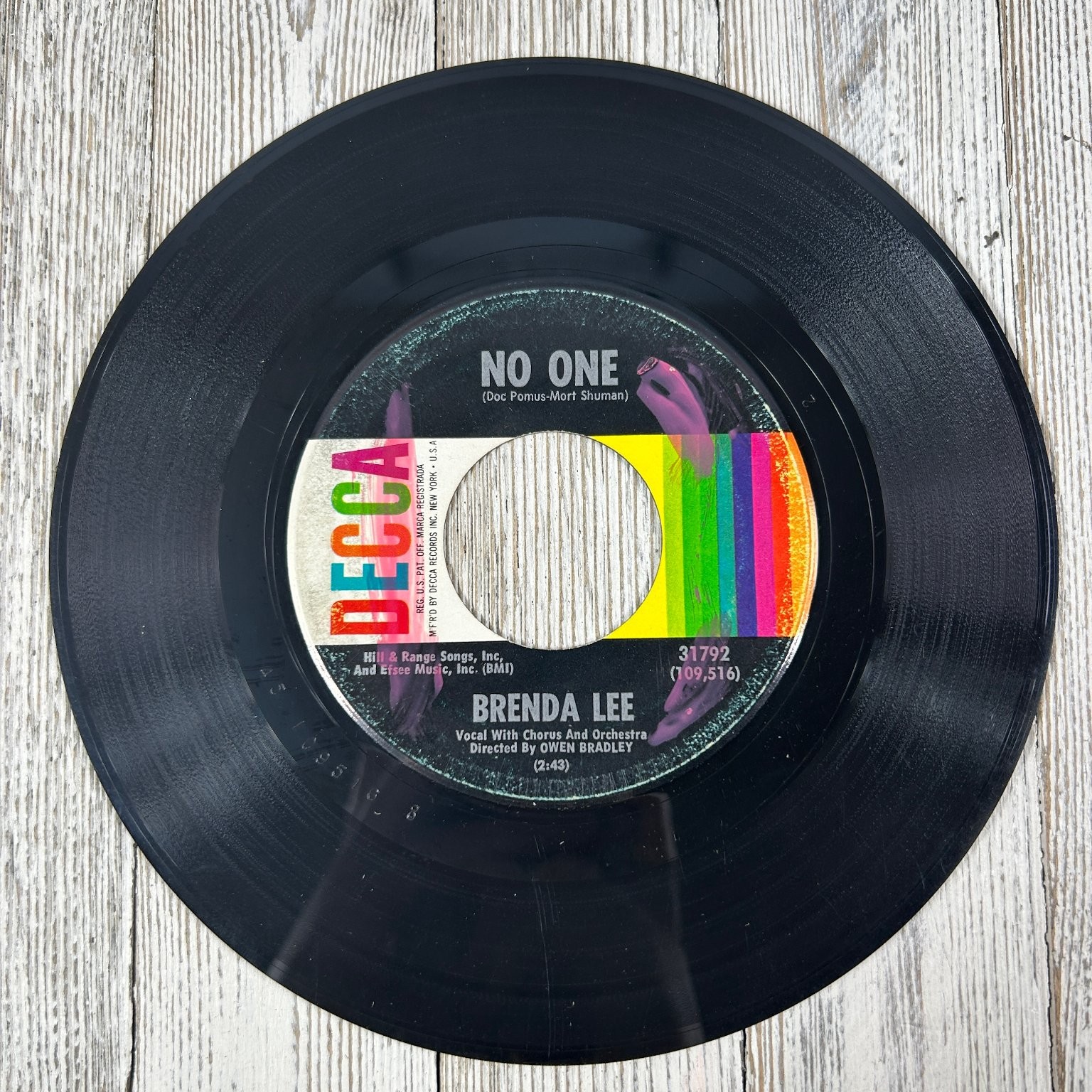 Brenda Lee - No One / Too Many Rivers 7" Single 1965 Decca Pop Country 45 RPM