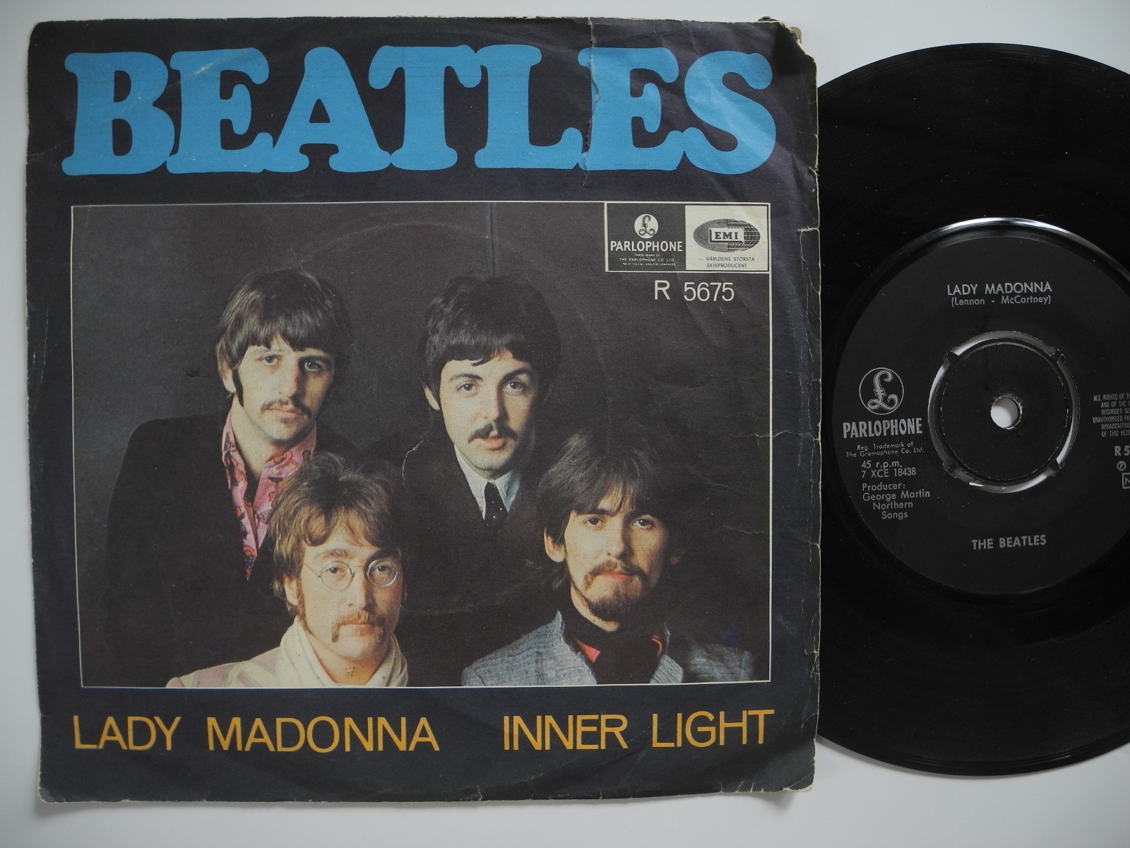 BEATLES Lady Madonna / Inner Light 45 7" single 1968 Sweden R 5675 VG(+)