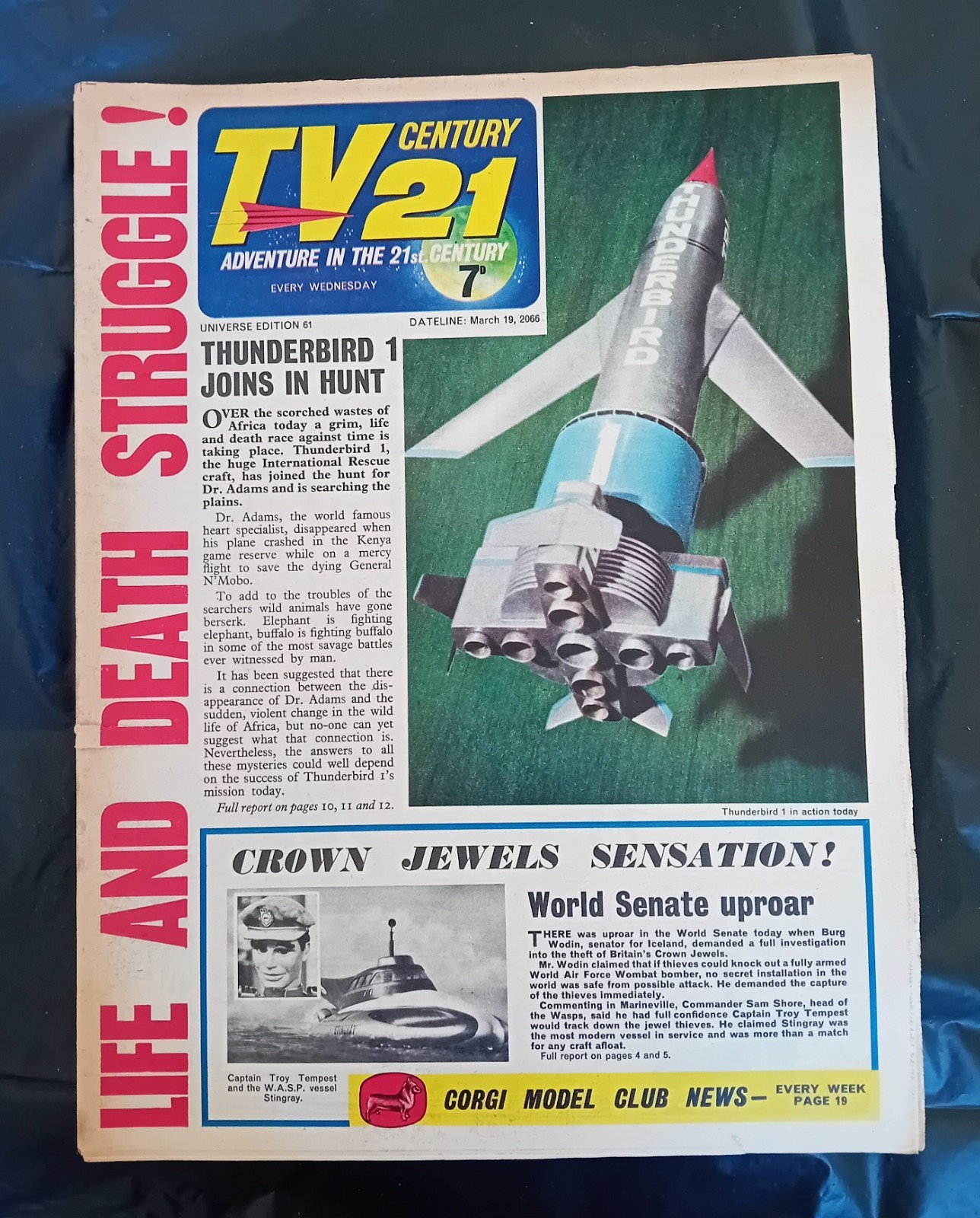 TV Century 21 comic #61 (19/03/1966). Flat/clean/complete. VG-