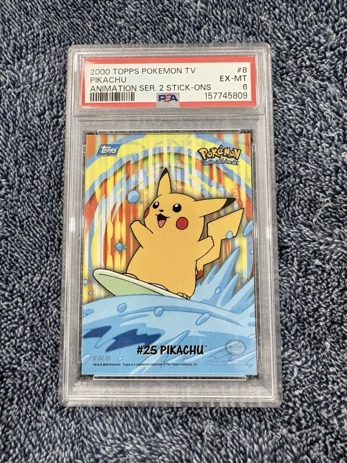 PSA 6 Pikachu #8 2000 Topps Pokemon Serie TV Animazione 2 Stick-On