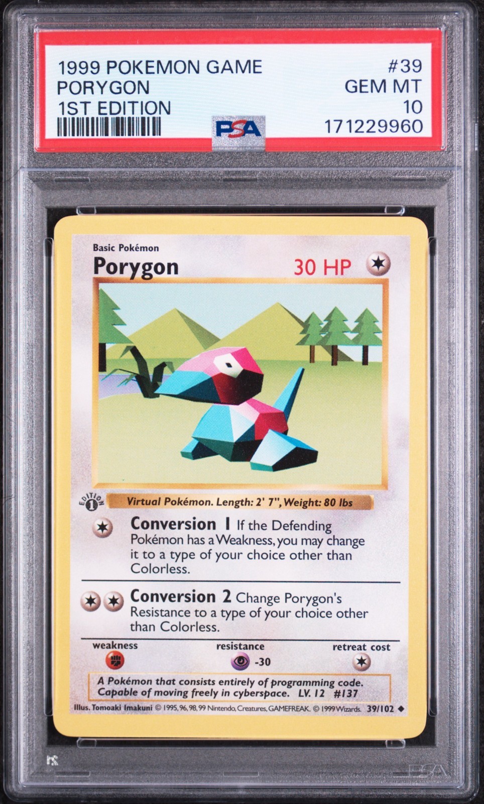 1999 POKEMON GAME 39 PORYGON 1ST EDITION PSA 10