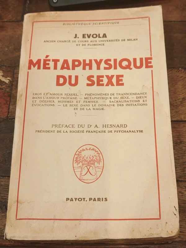 Livre Ancien - Métaphysique du Sexe - Julius Evola (Édition Originale Payot 1959)