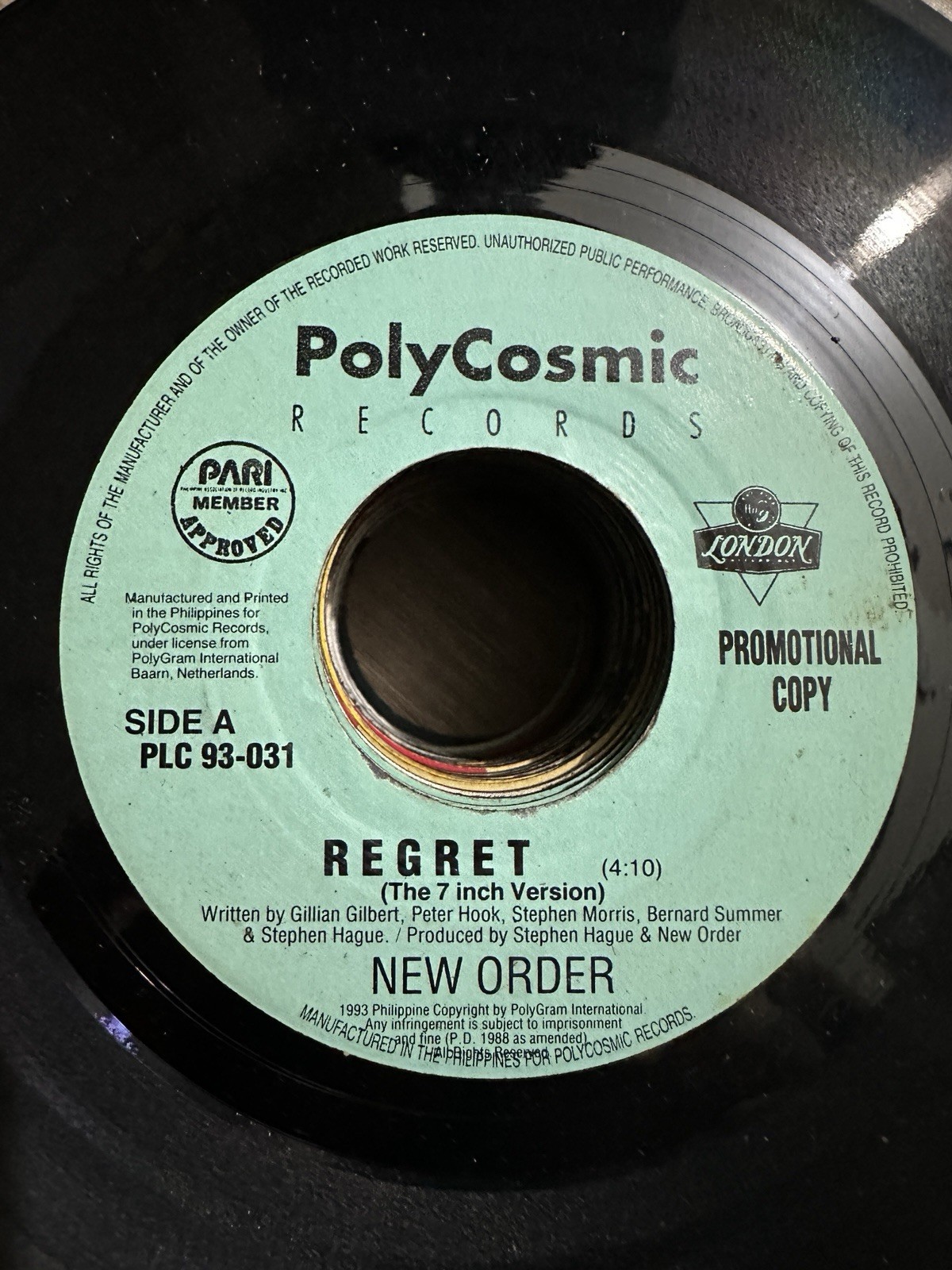 New Order 45 rpm Philippines 7" Regret